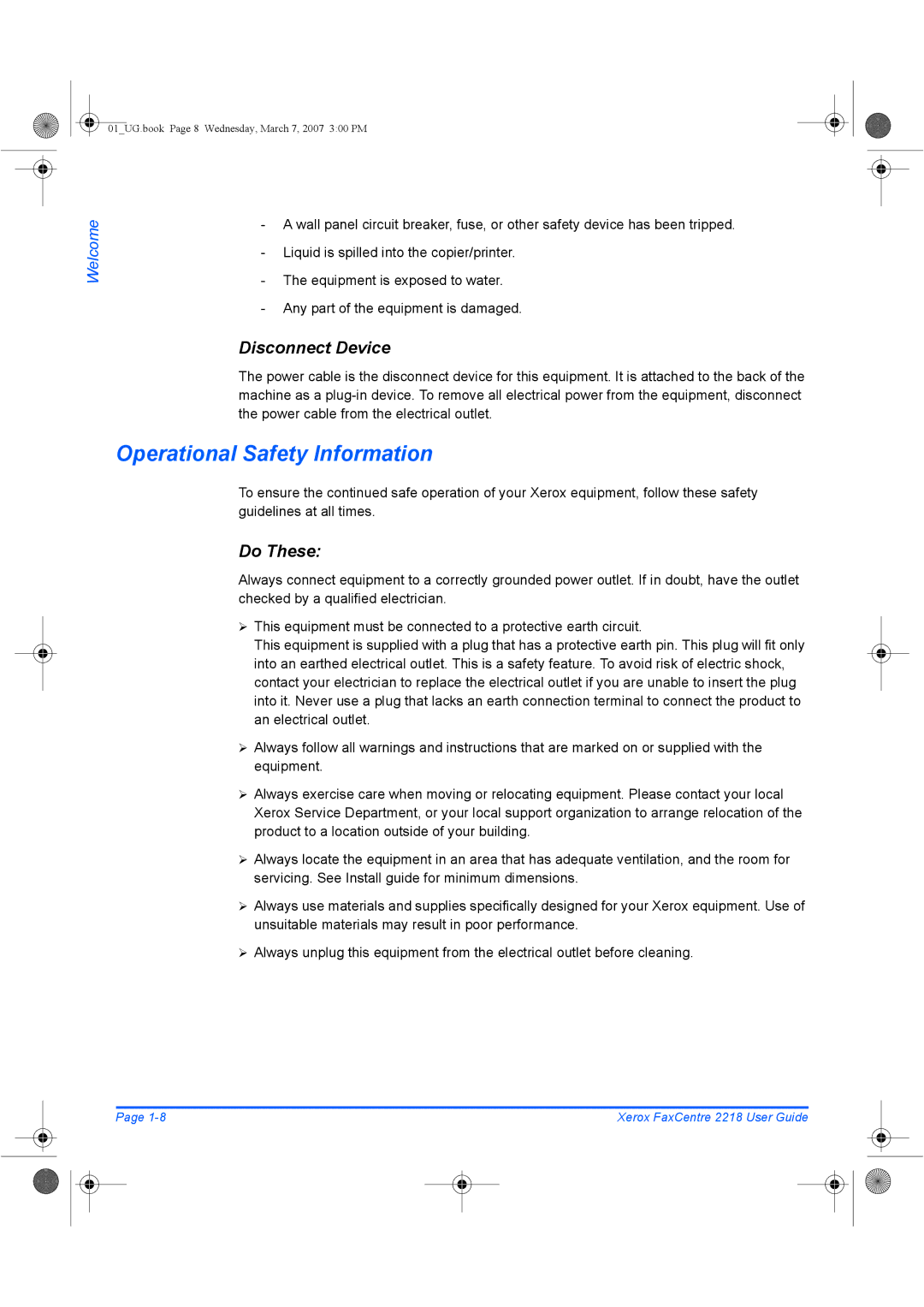 Xerox 2218 manual Operational Safety Information, Disconnect Device, Do These 