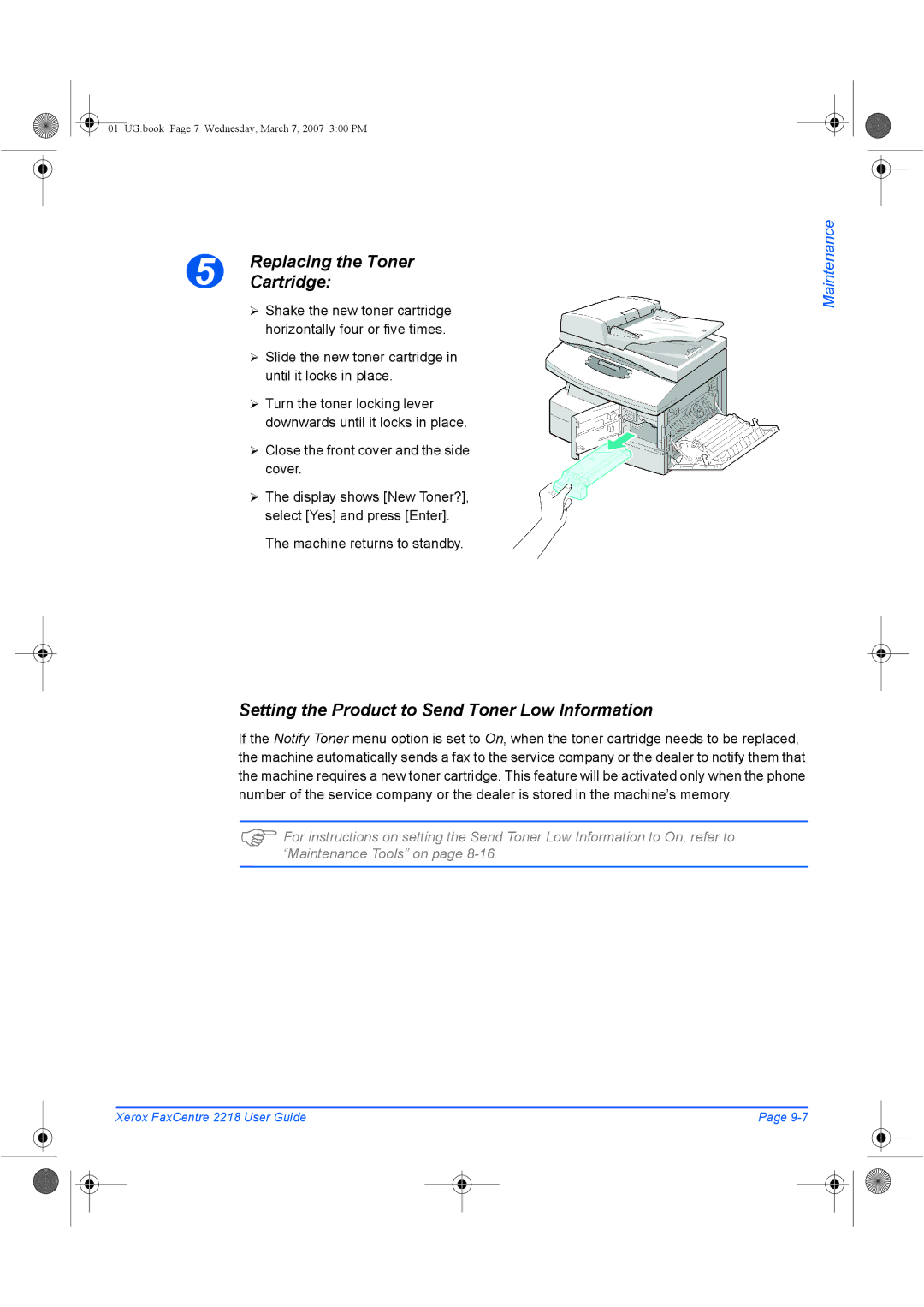 Xerox 2218 manual Setting the Product to Send Toner Low Information 