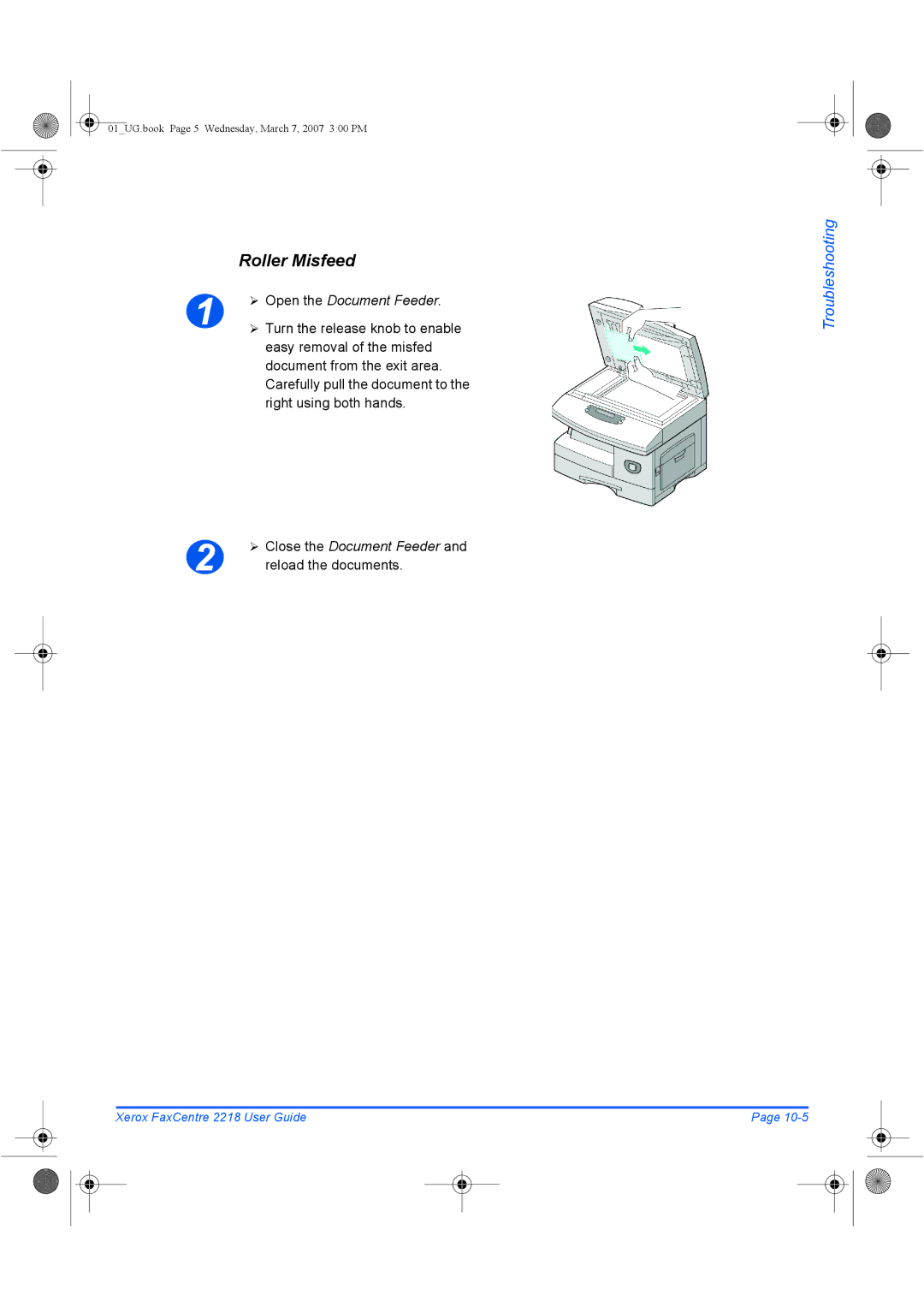 Xerox 2218 manual Roller Misfeed, Reload the documents 