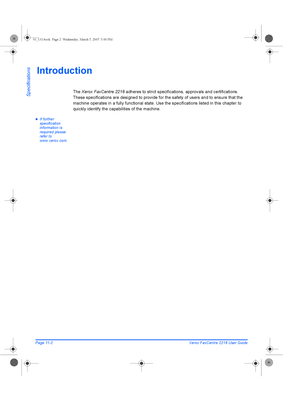 Xerox 2218 manual Specifications 