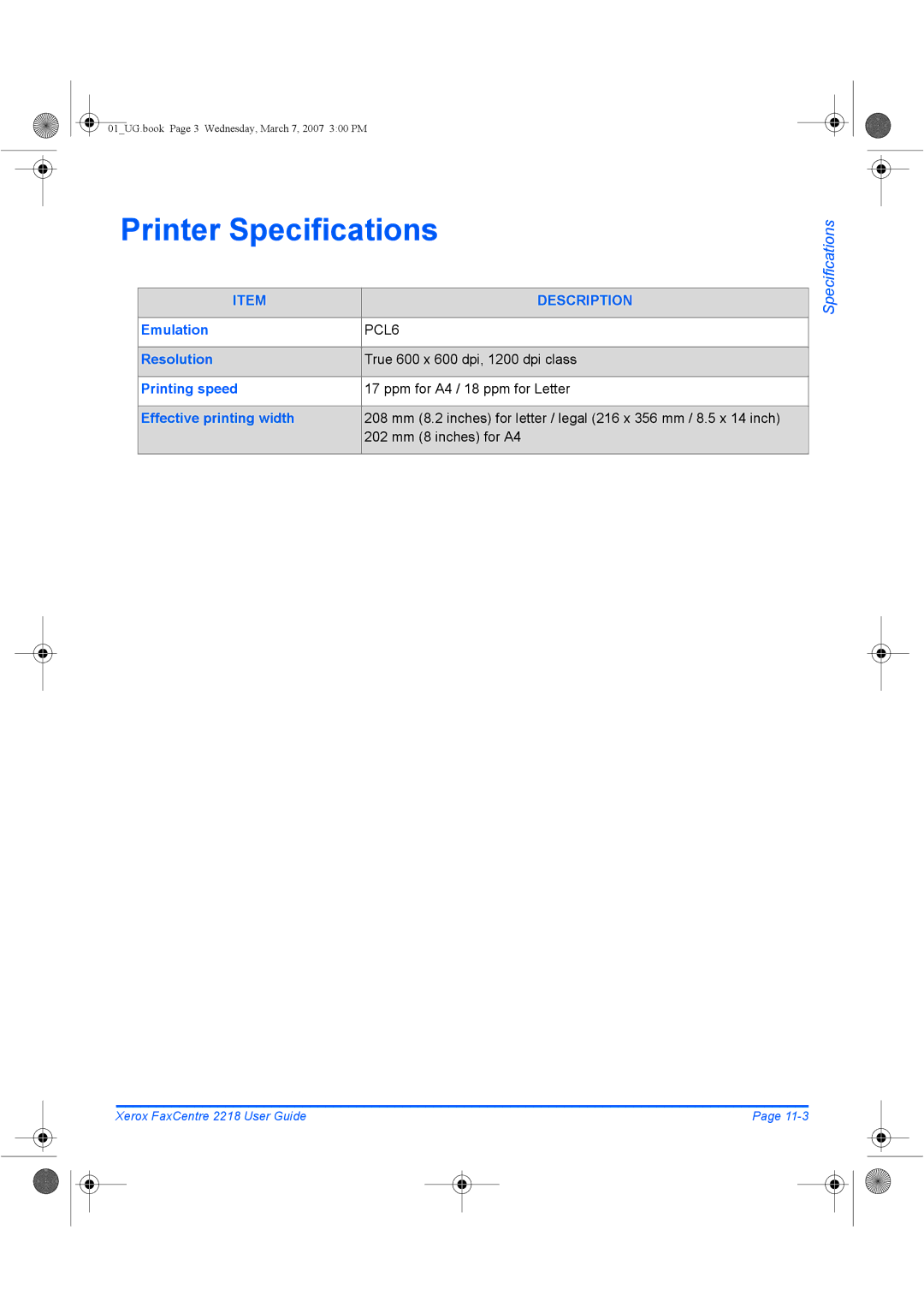 Xerox 2218 manual Printer Specifications, Emulation, PCL6 