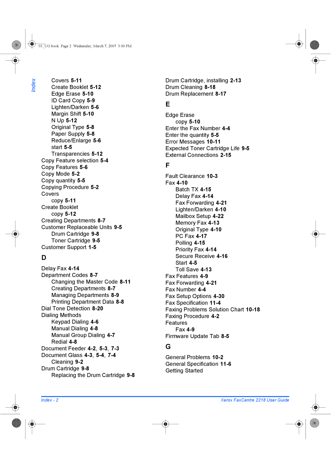 Xerox 2218 manual Index 