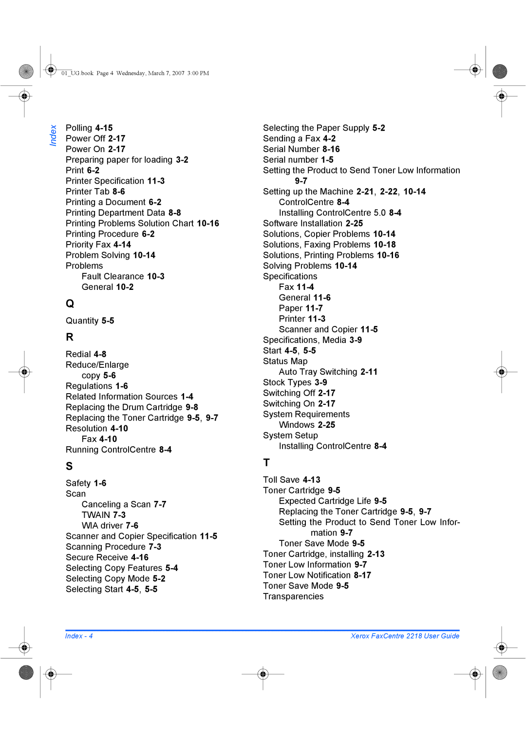 Xerox 2218 manual Fax 11-4 General 11-6 Paper 11-7 Printer 