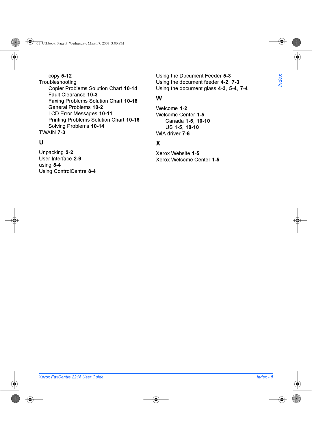 Xerox 2218 manual Canada 1-5,10-10 US 1-5,10-10 