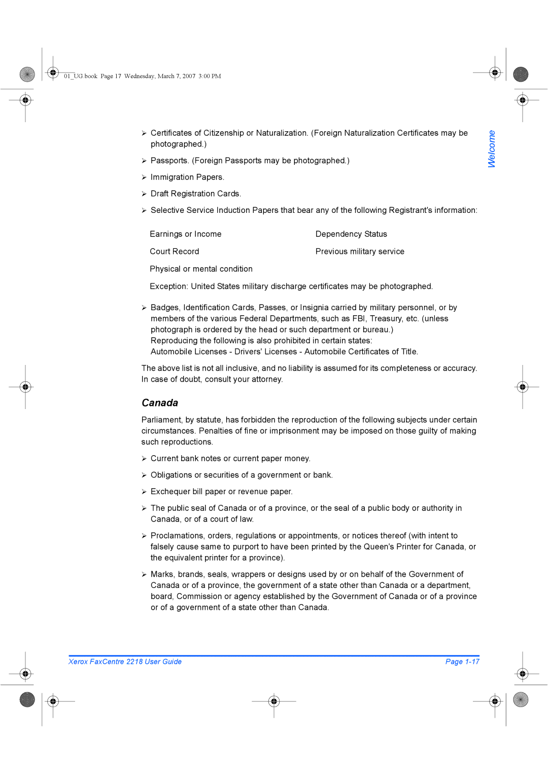 Xerox 2218 manual Previous military service 