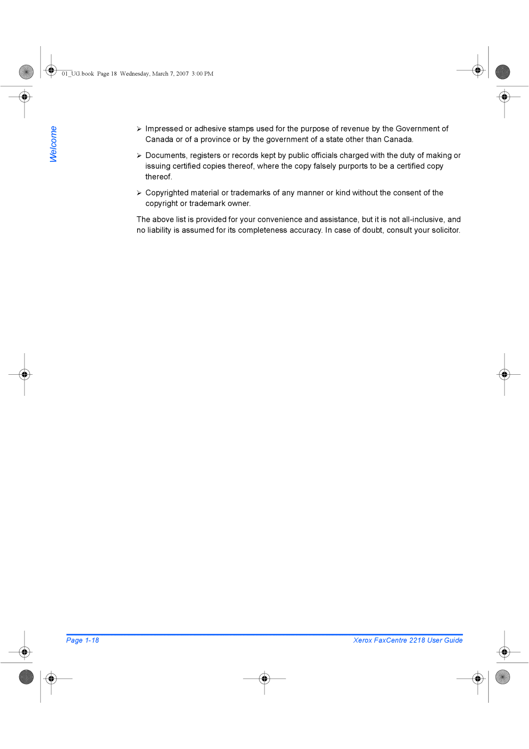 Xerox 2218 manual 01UG.book Page 18 Wednesday, March 7, 2007 300 PM 