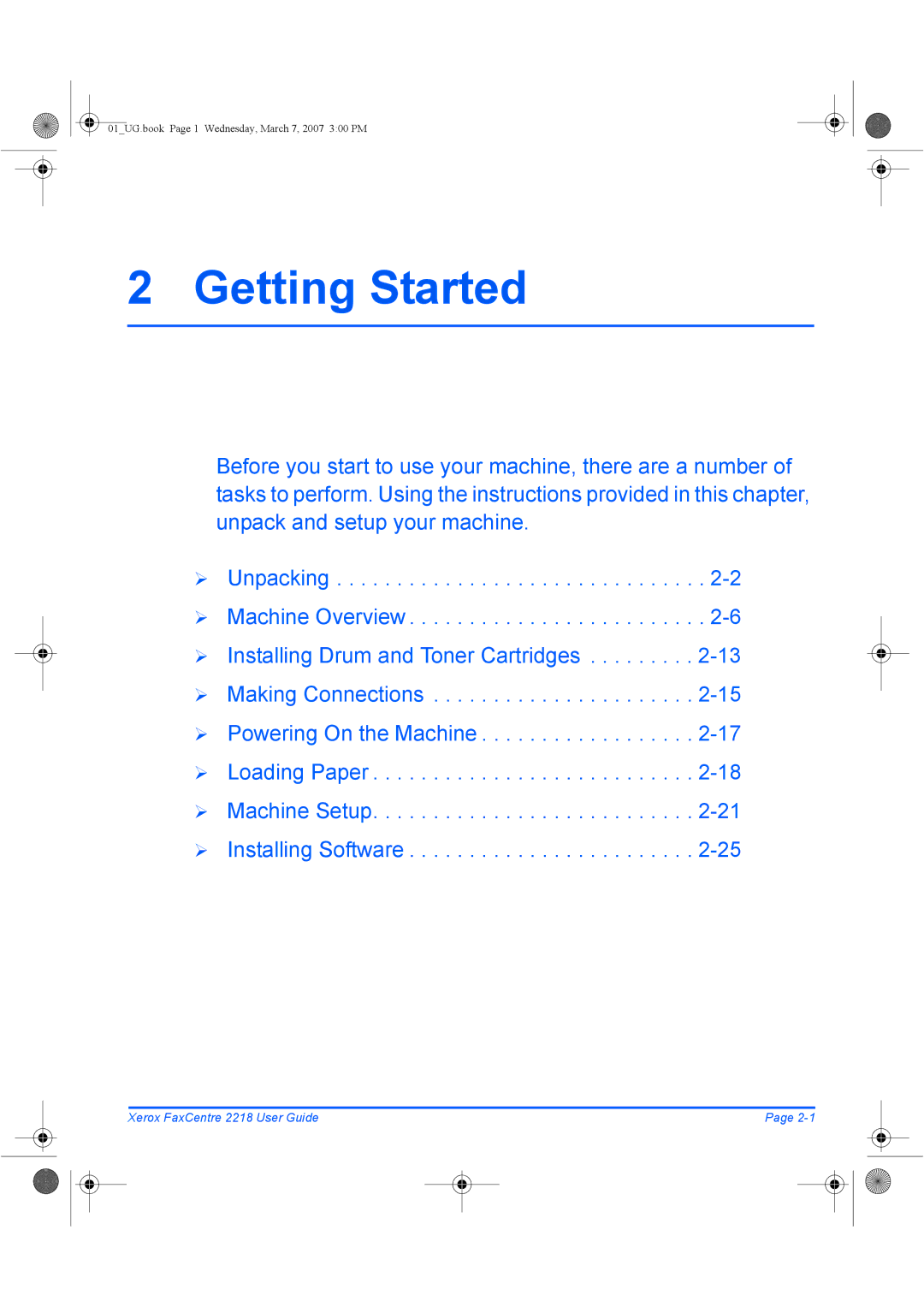 Xerox 2218 manual Getting Started 