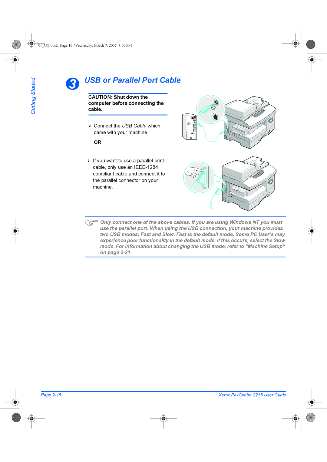 Xerox 2218 manual USB or Parallel Port Cable 