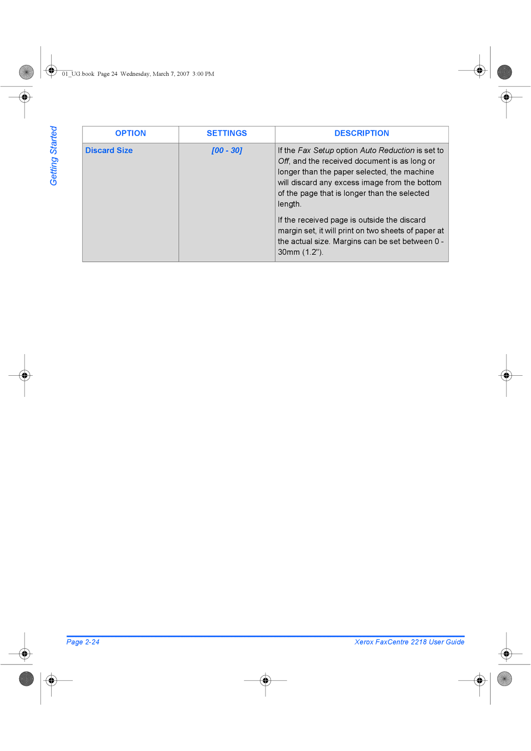 Xerox 2218 manual Discard Size 