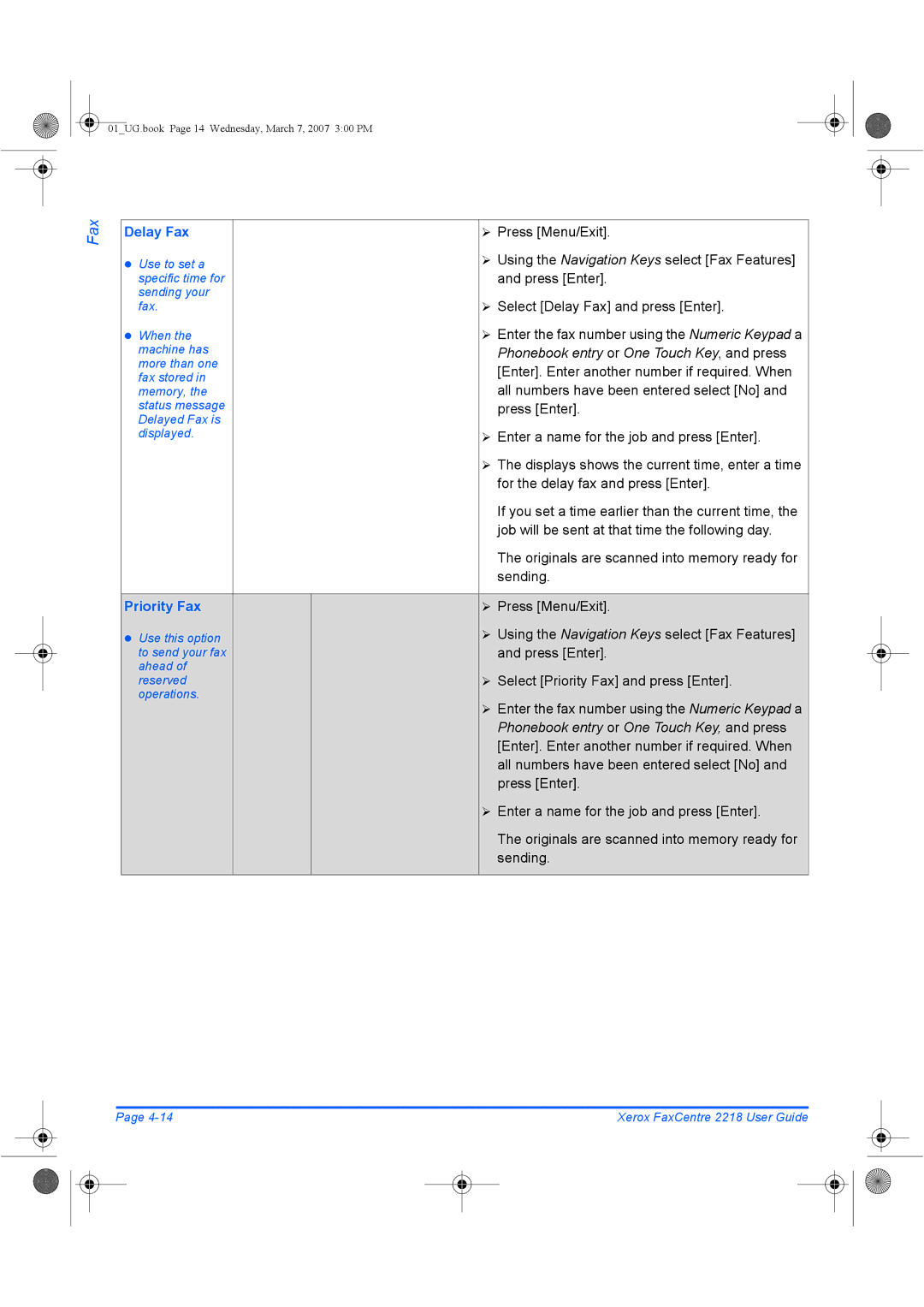 Xerox 2218 manual Delay Fax, Priority Fax 