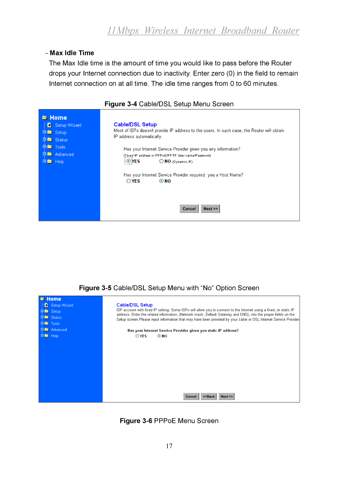 Xerox 2314 manual Max Idle Time, 4Cable/DSL Setup Menu Screen 