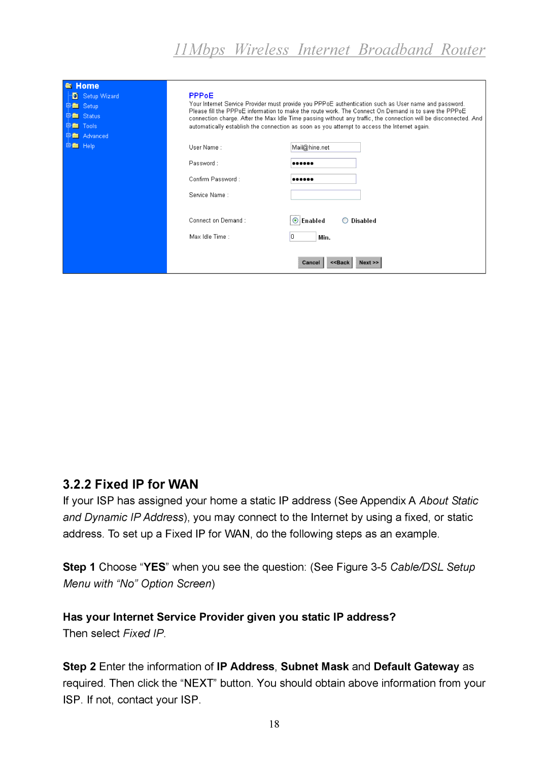 Xerox 2314 manual Fixed IP for WAN 