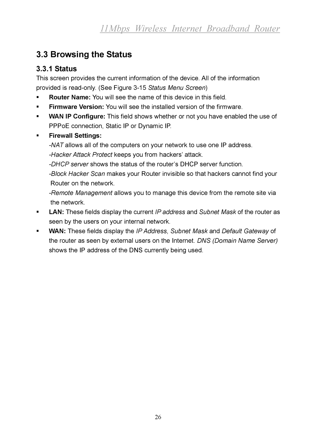 Xerox 2314 manual Browsing the Status, Firewall Settings 