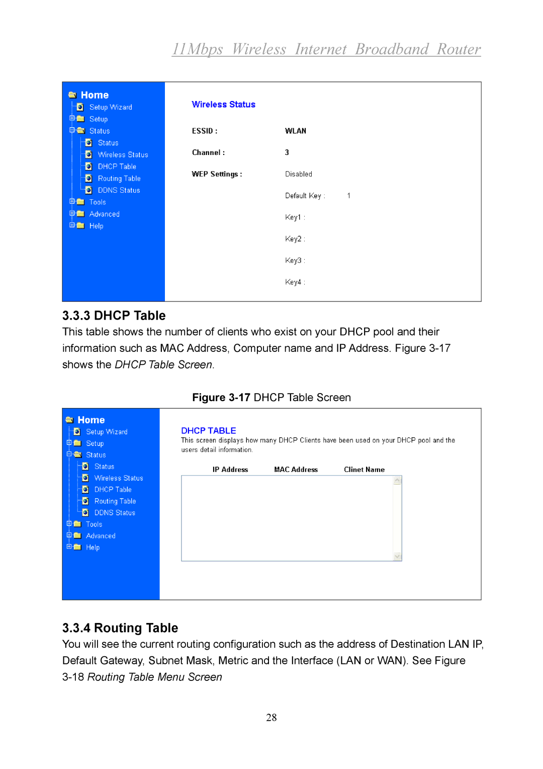 Xerox 2314 manual Dhcp Table, Routing Table 