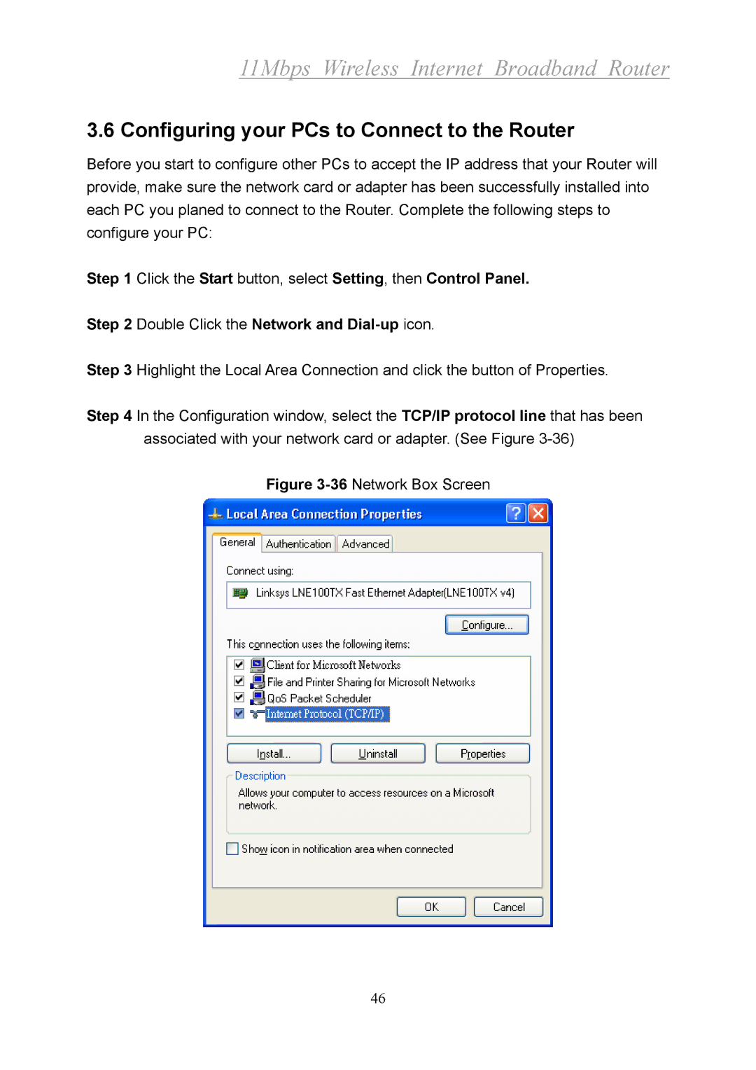 Xerox 2314 manual Configuring your PCs to Connect to the Router, 36Network Box Screen 