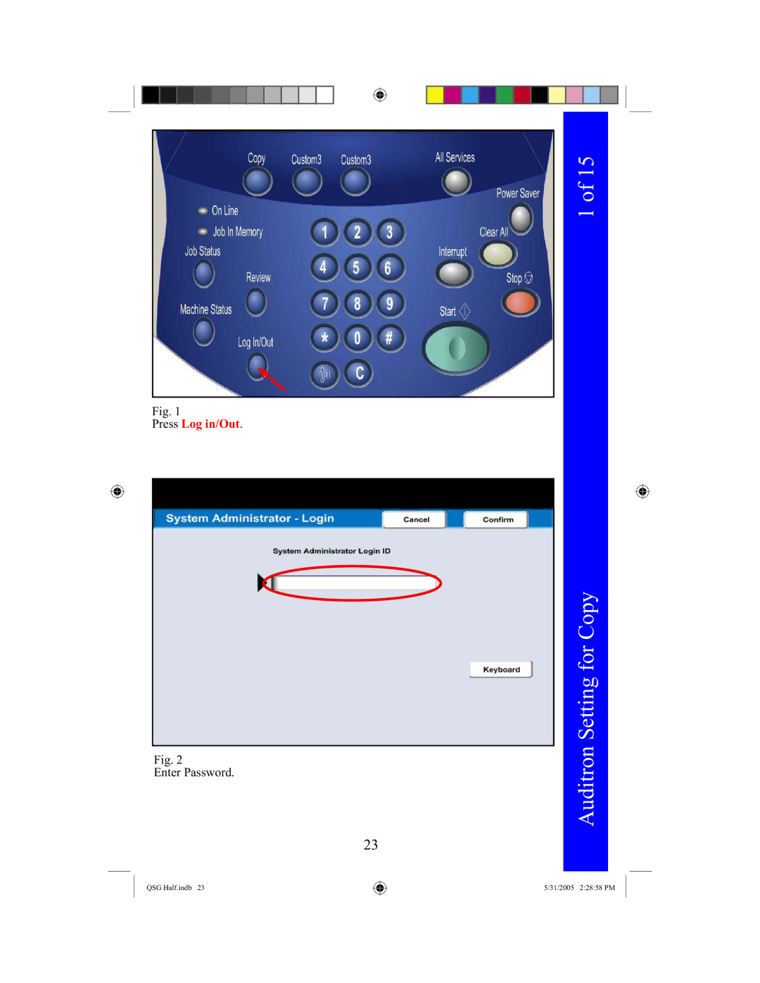 Xerox 250, 240 quick start Auditron Setting for Copy 