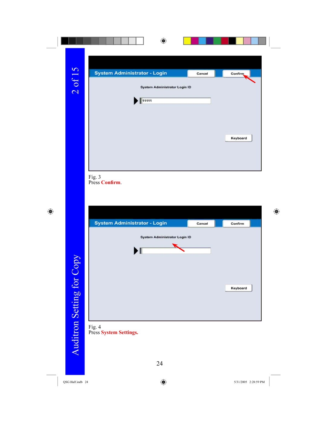 Xerox 240, 250 quick start Setting for Copy 