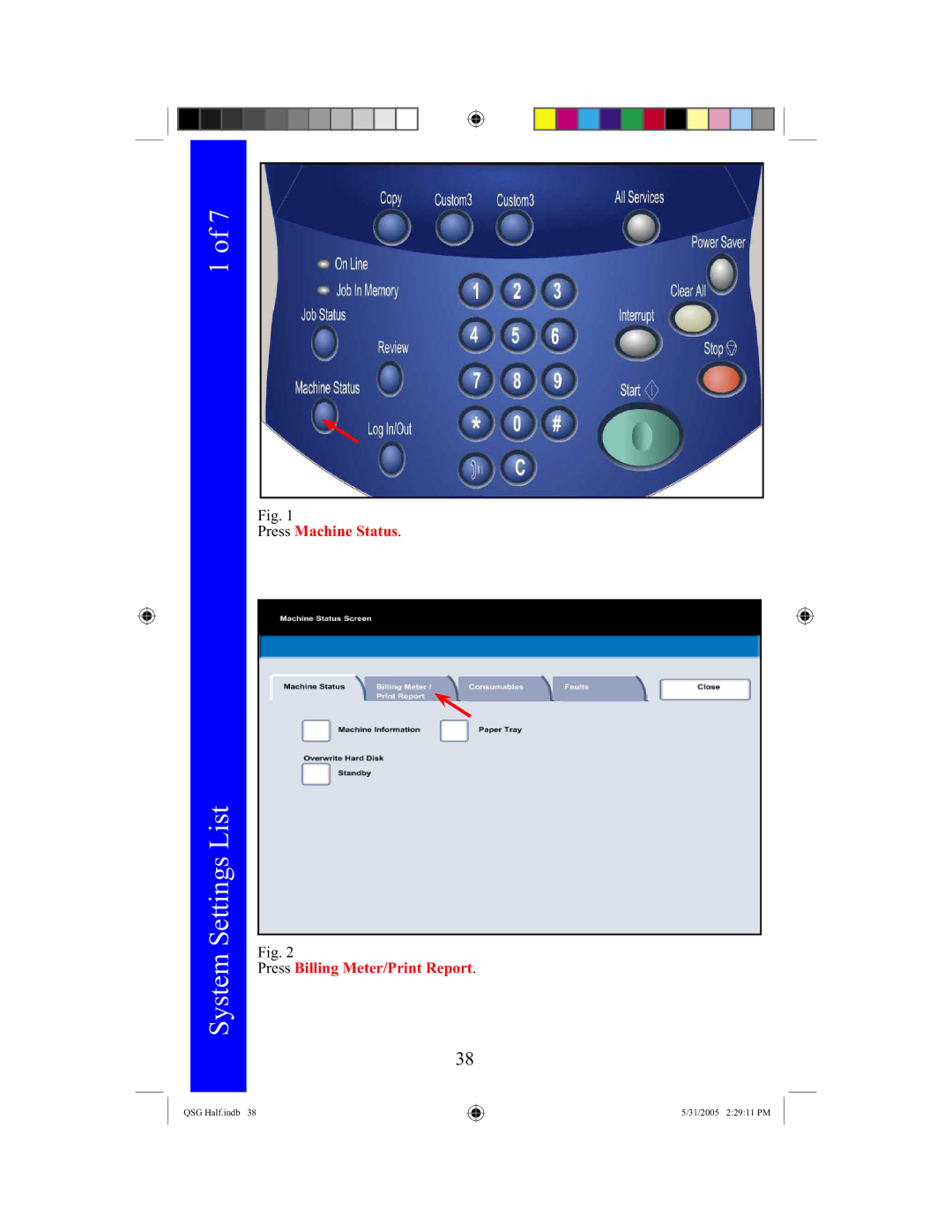 Xerox 240, 250 quick start System Settings List 