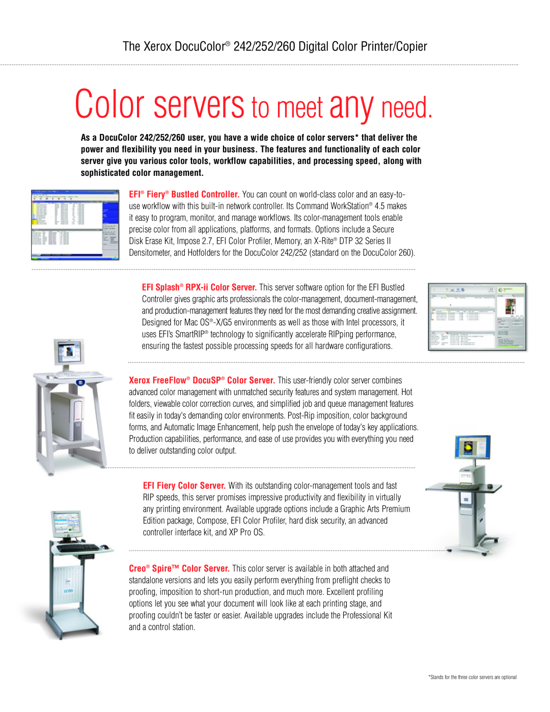 Xerox 260, 252, 242 manual Color servers to meet any need, Stands for the three color servers are optional 