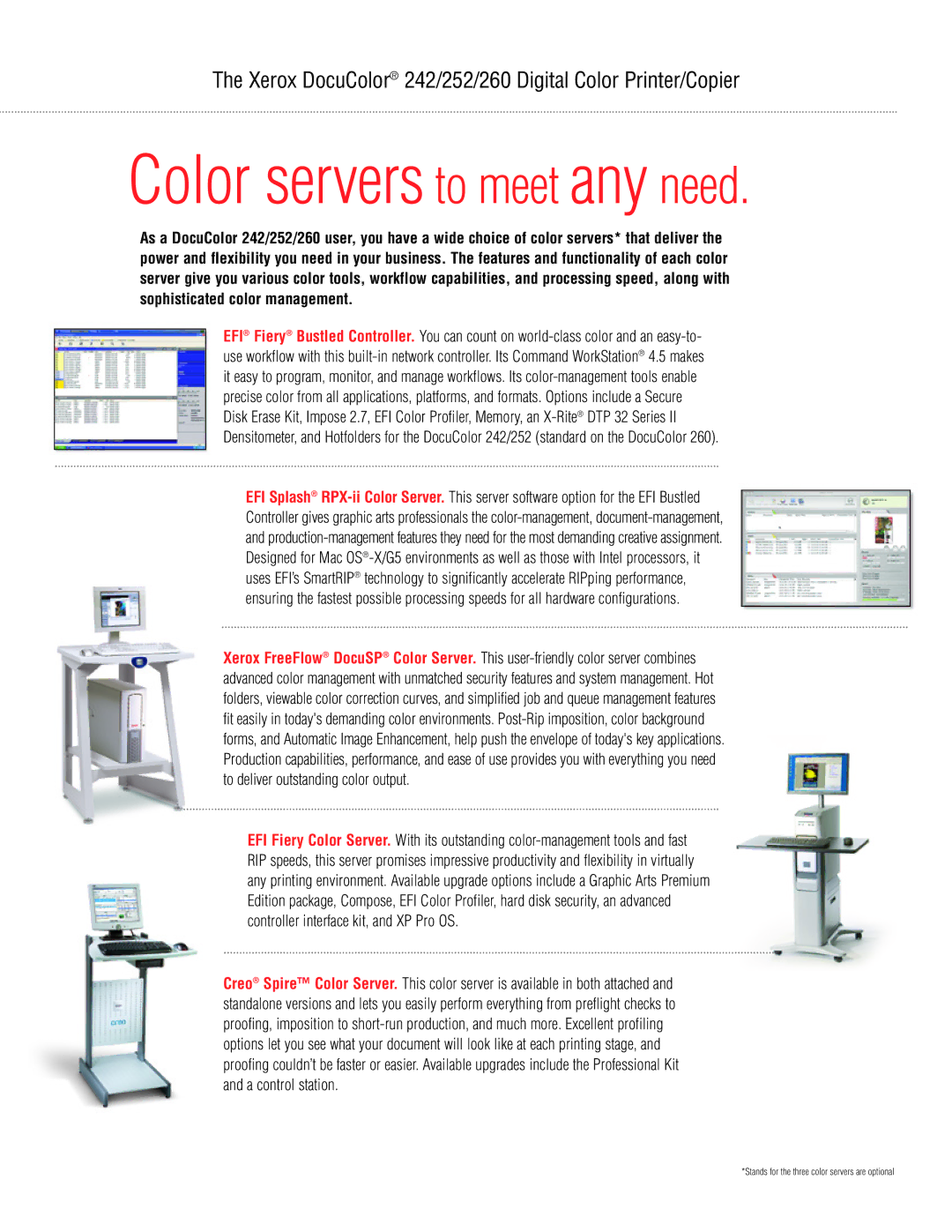 Xerox 260, 252, 242 manual Color servers to meet any need 