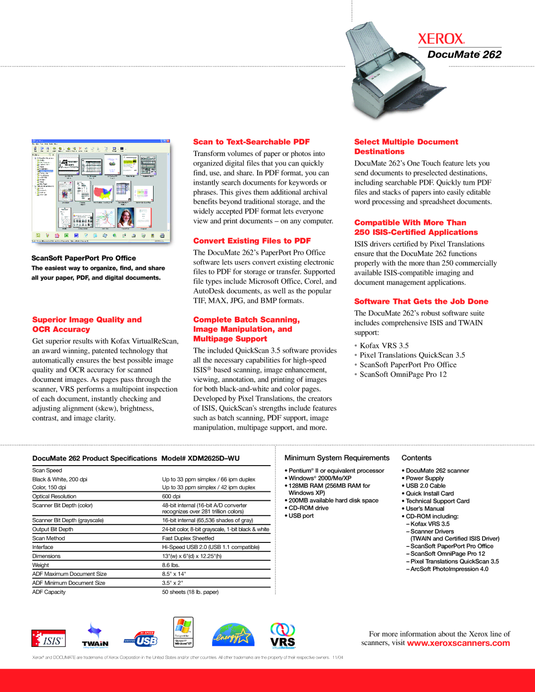 Xerox 262 specifications Superior Image Quality OCR Accuracy, Software That Gets the Job Done 