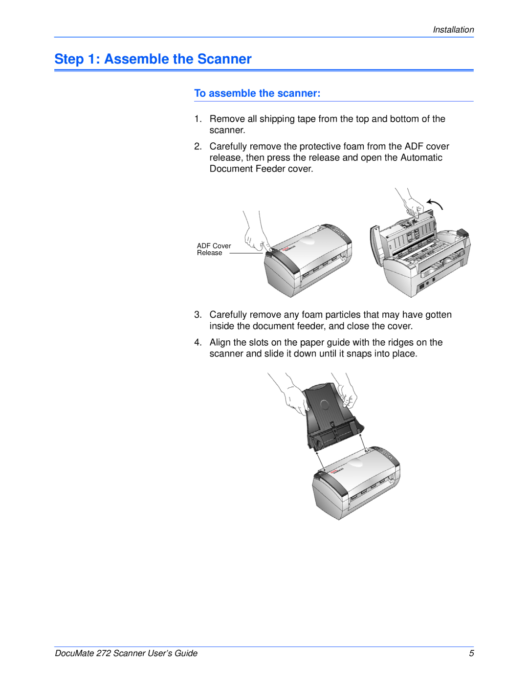 Xerox 272 manual Assemble the Scanner, To assemble the scanner 