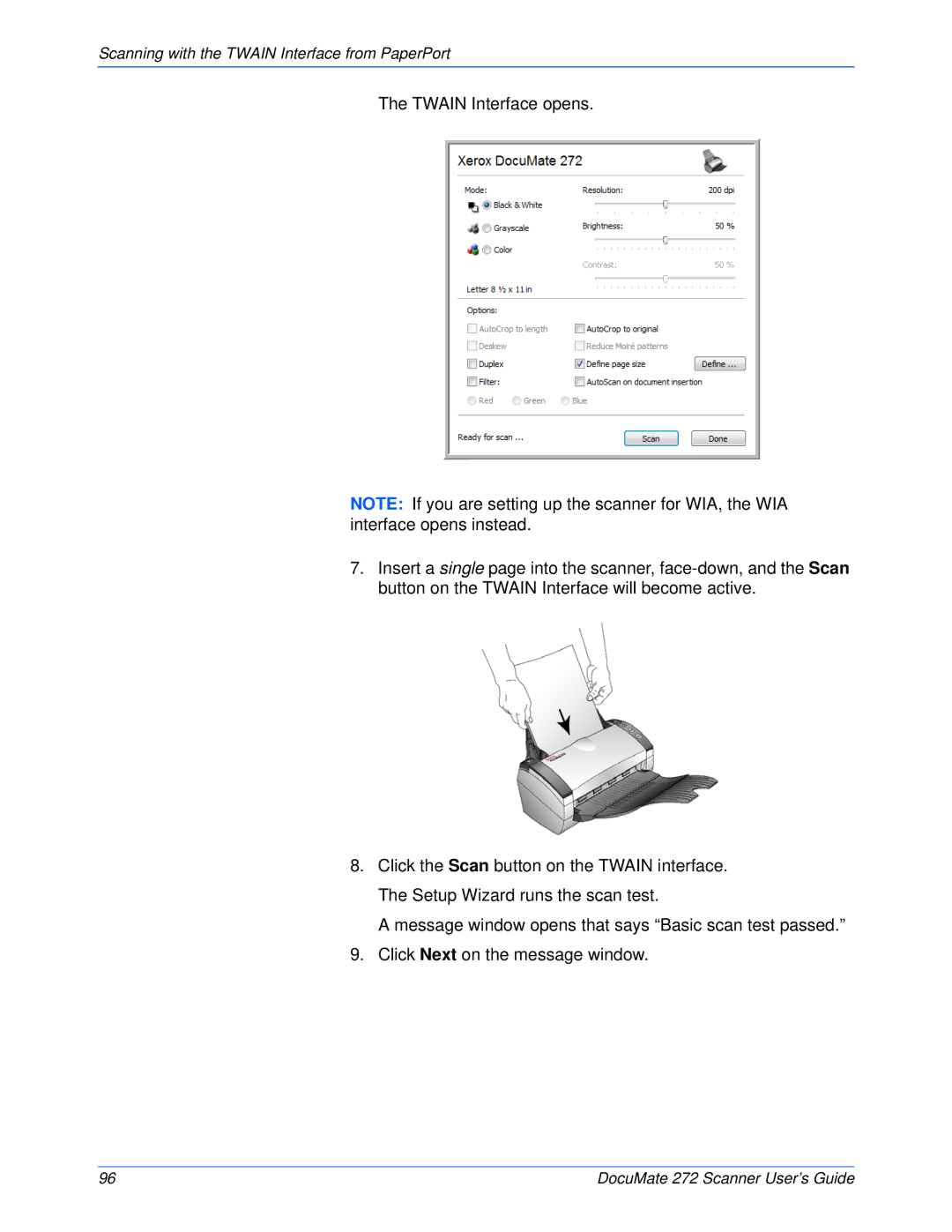 Xerox 272 manual Scanning with the Twain Interface from PaperPort 