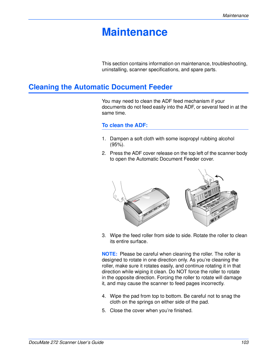 Xerox 272 manual Cleaning the Automatic Document Feeder, To clean the ADF 