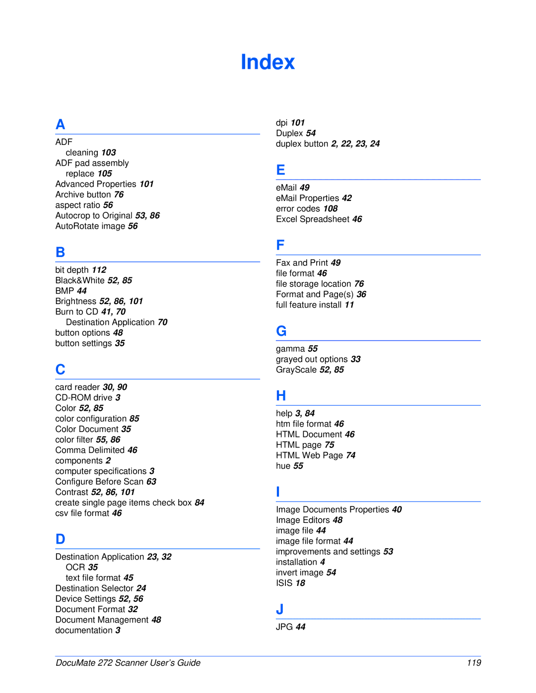 Xerox 272 manual Index 