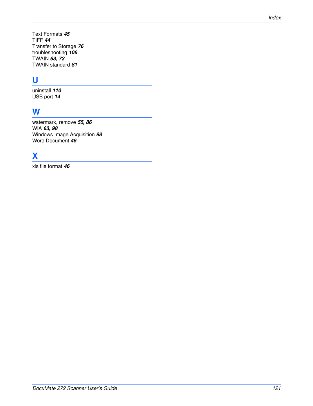 Xerox manual DocuMate 272 Scanner User’s Guide 121 