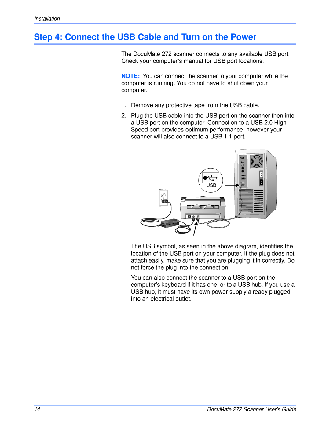 Xerox 272 manual Connect the USB Cable and Turn on the Power 