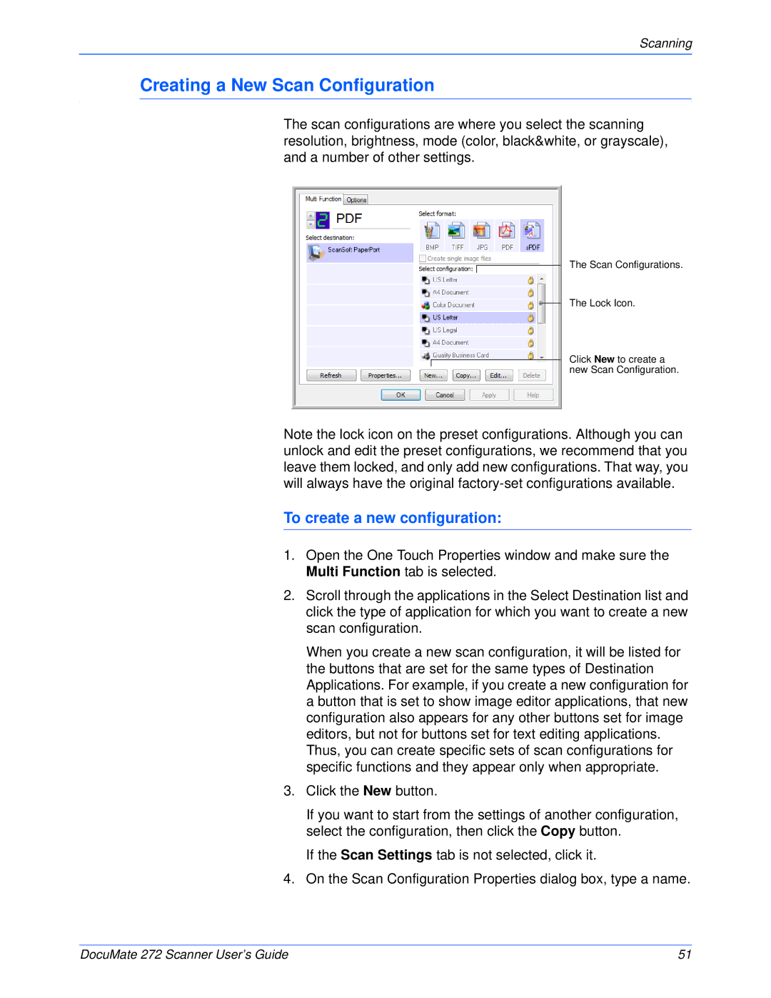 Xerox 272 manual Creating a New Scan Configuration, To create a new configuration 