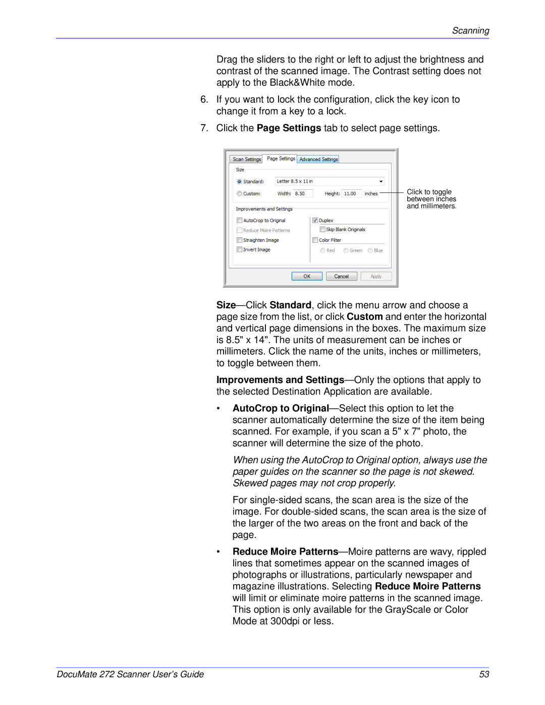 Xerox 272 manual Click to toggle between inches and millimeters 