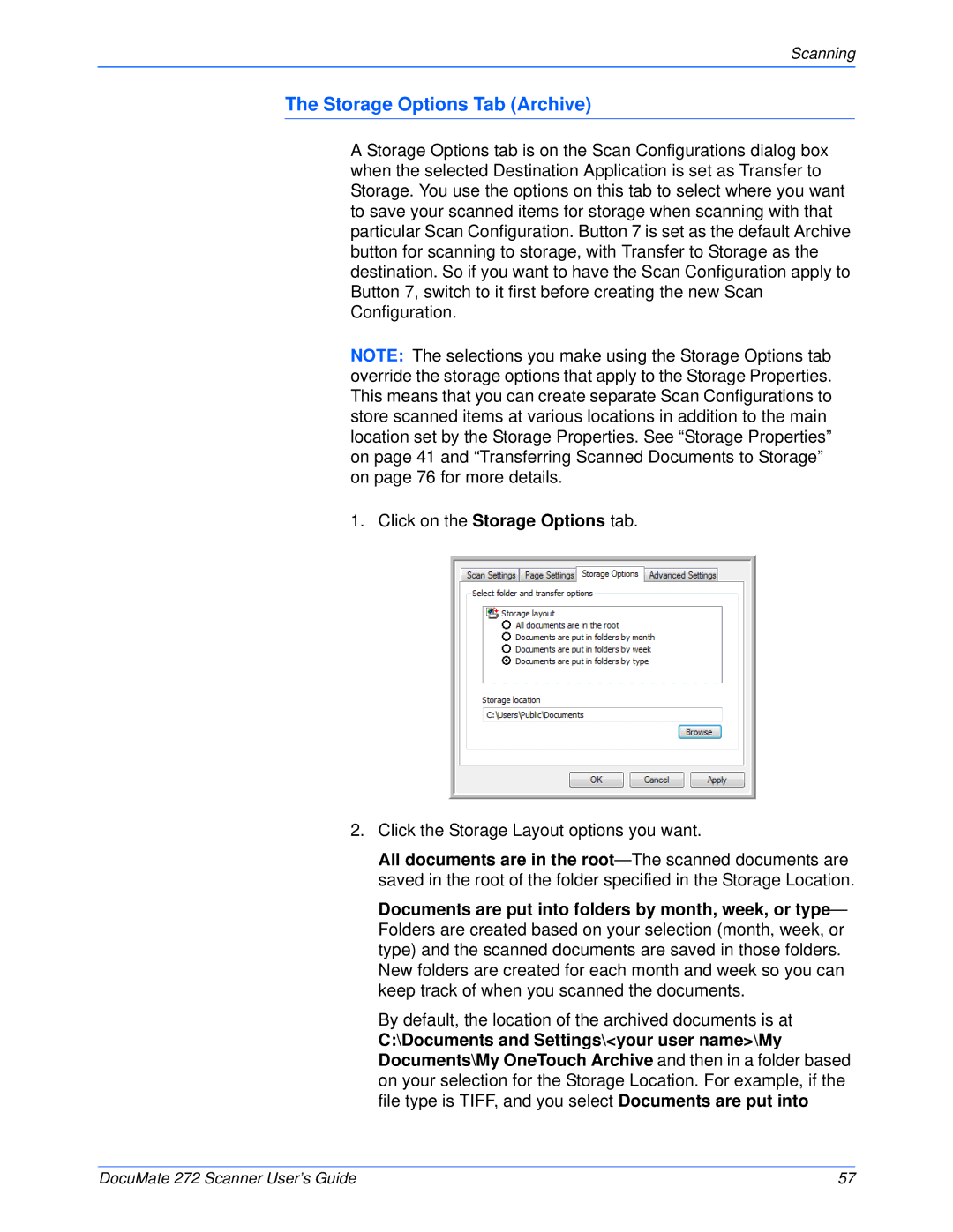 Xerox 272 manual Storage Options Tab Archive 