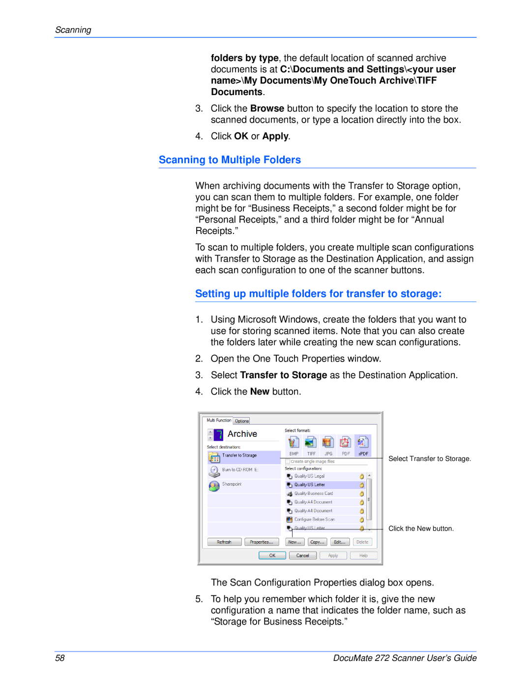 Xerox 272 manual Scanning to Multiple Folders, Setting up multiple folders for transfer to storage 