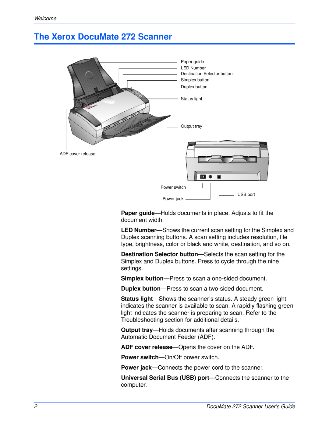 Xerox manual Xerox DocuMate 272 Scanner 