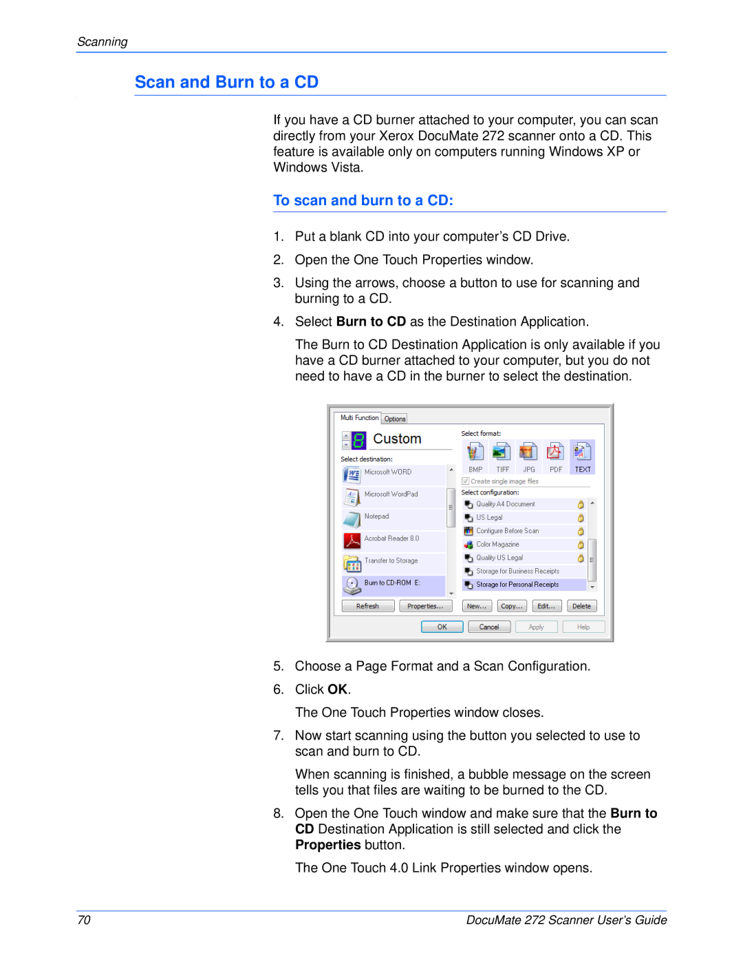 Xerox 272 manual Scan and Burn to a CD, To scan and burn to a CD 