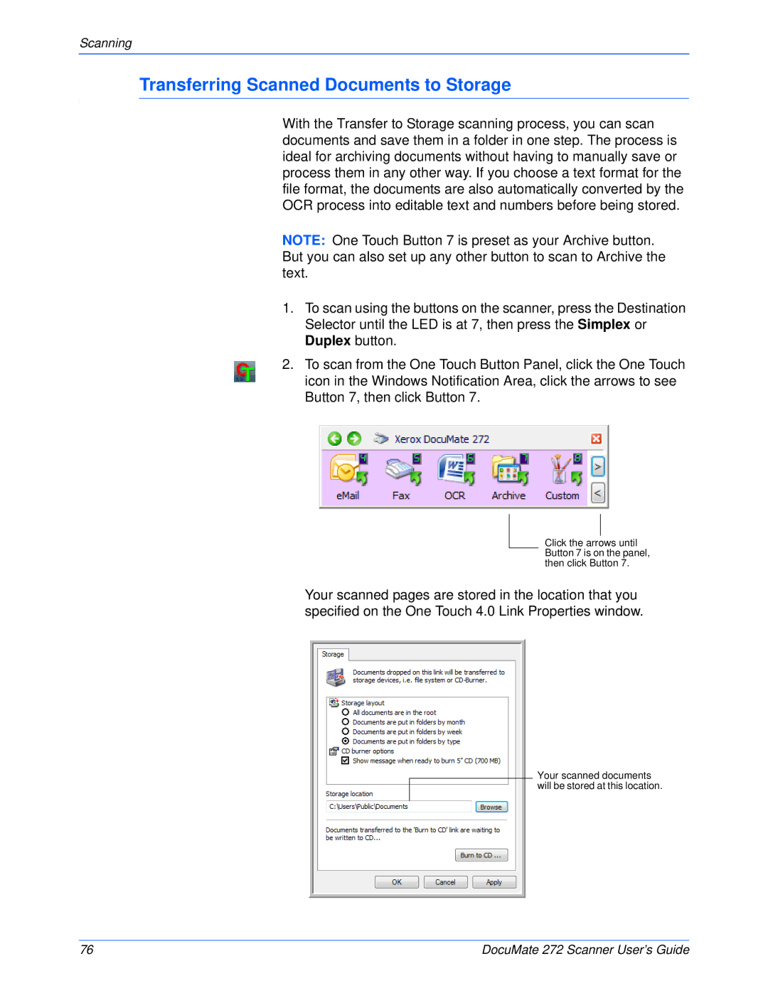 Xerox 272 manual Transferring Scanned Documents to Storage 