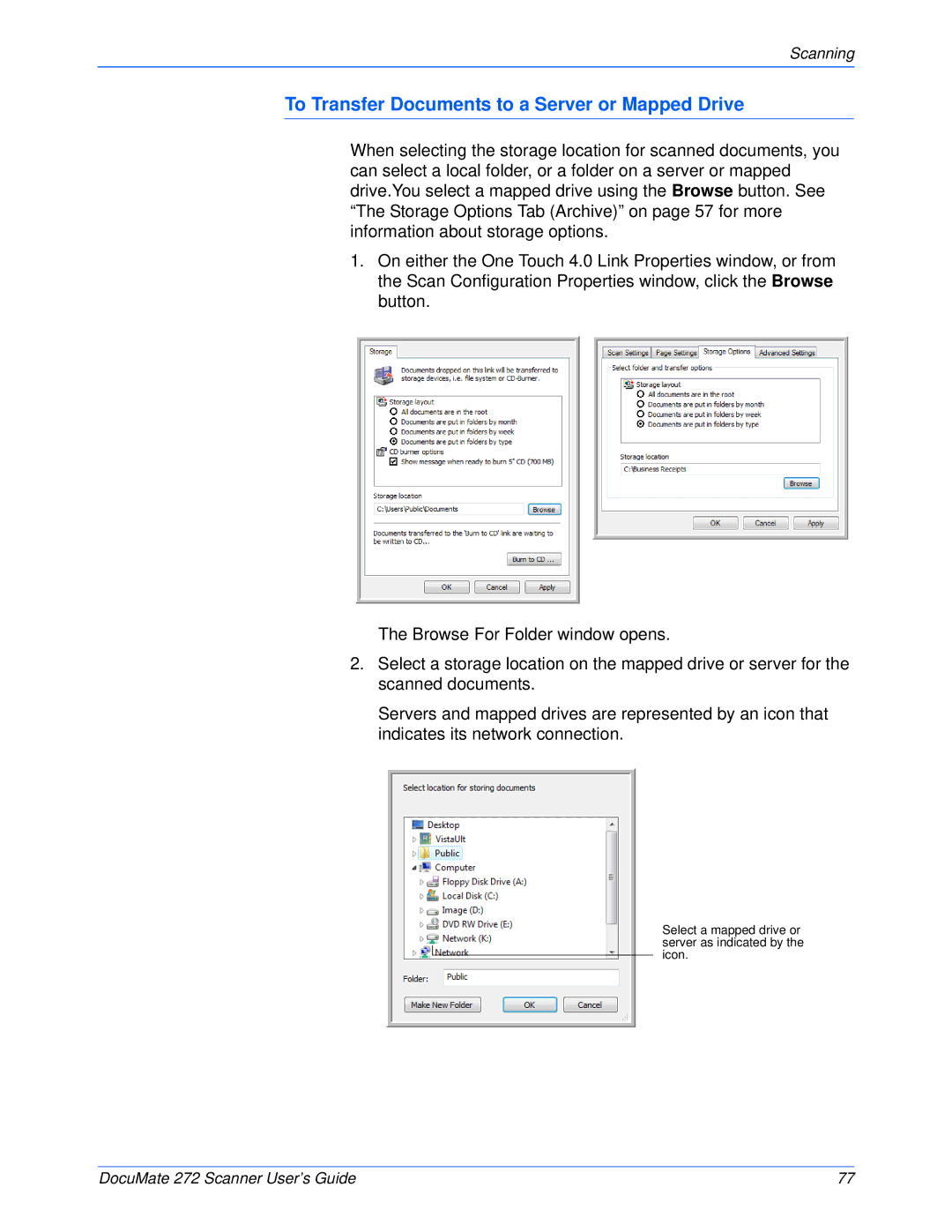 Xerox 272 manual To Transfer Documents to a Server or Mapped Drive 