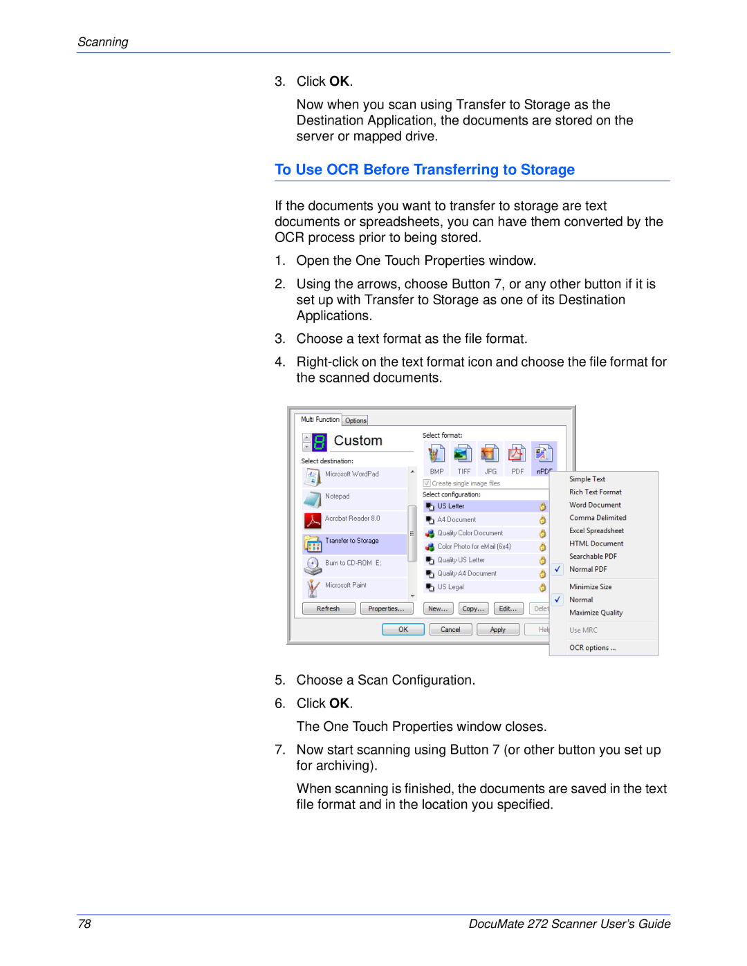 Xerox 272 manual To Use OCR Before Transferring to Storage 