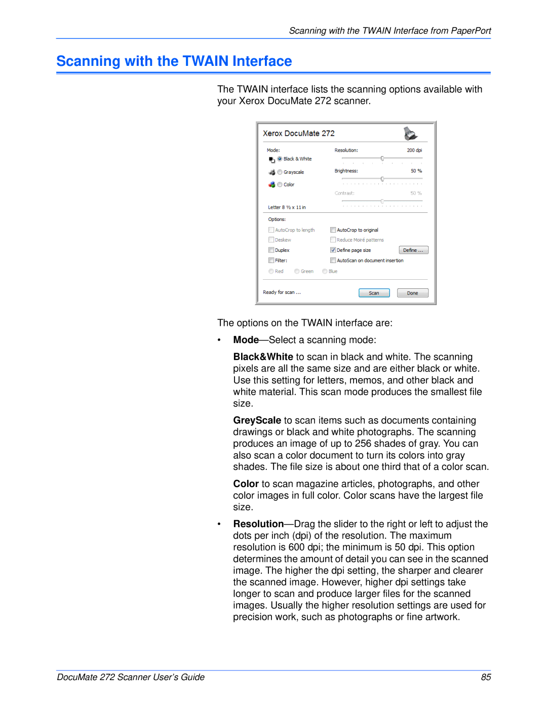 Xerox 272 manual Scanning with the Twain Interface 