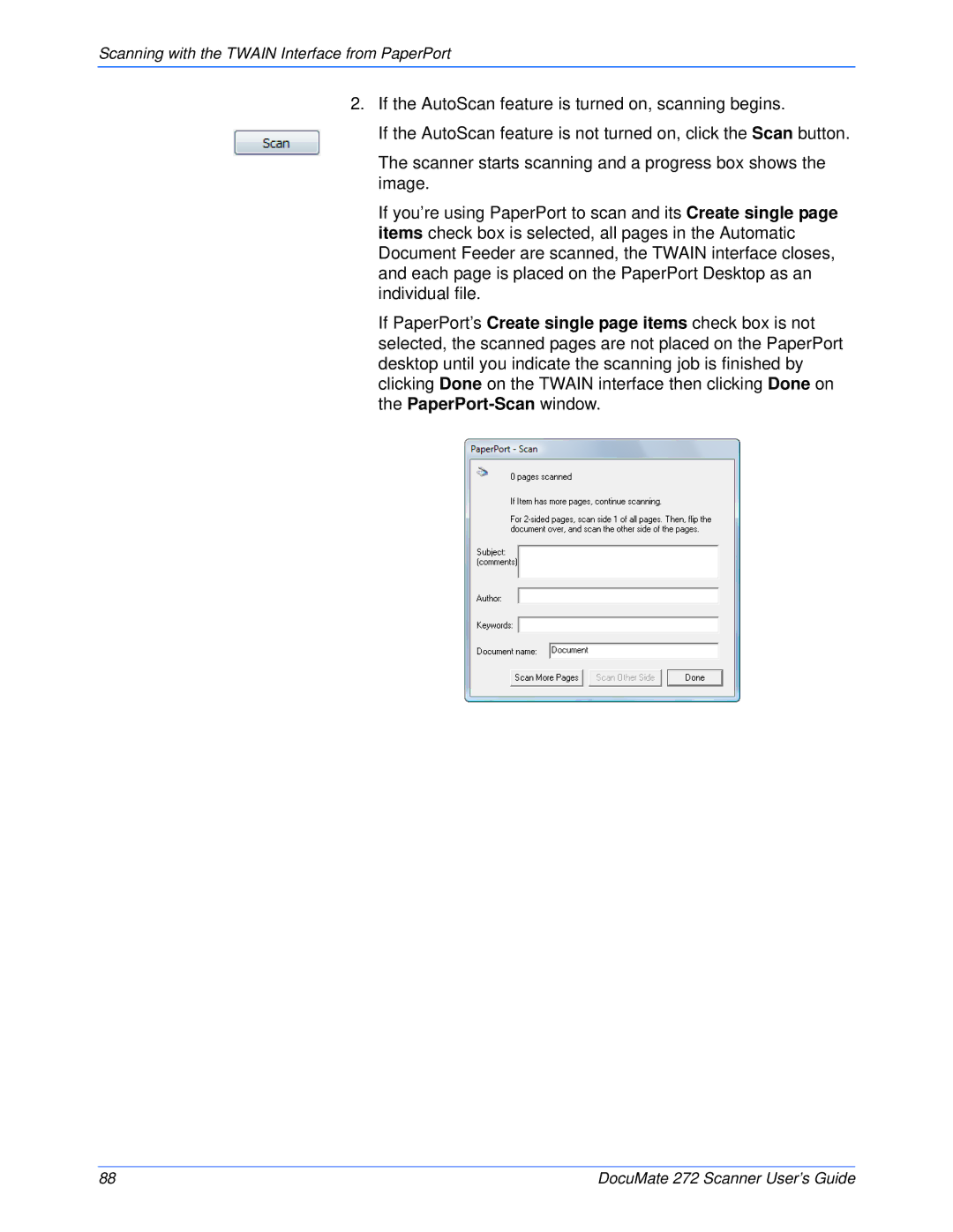 Xerox 272 manual Scanning with the Twain Interface from PaperPort 