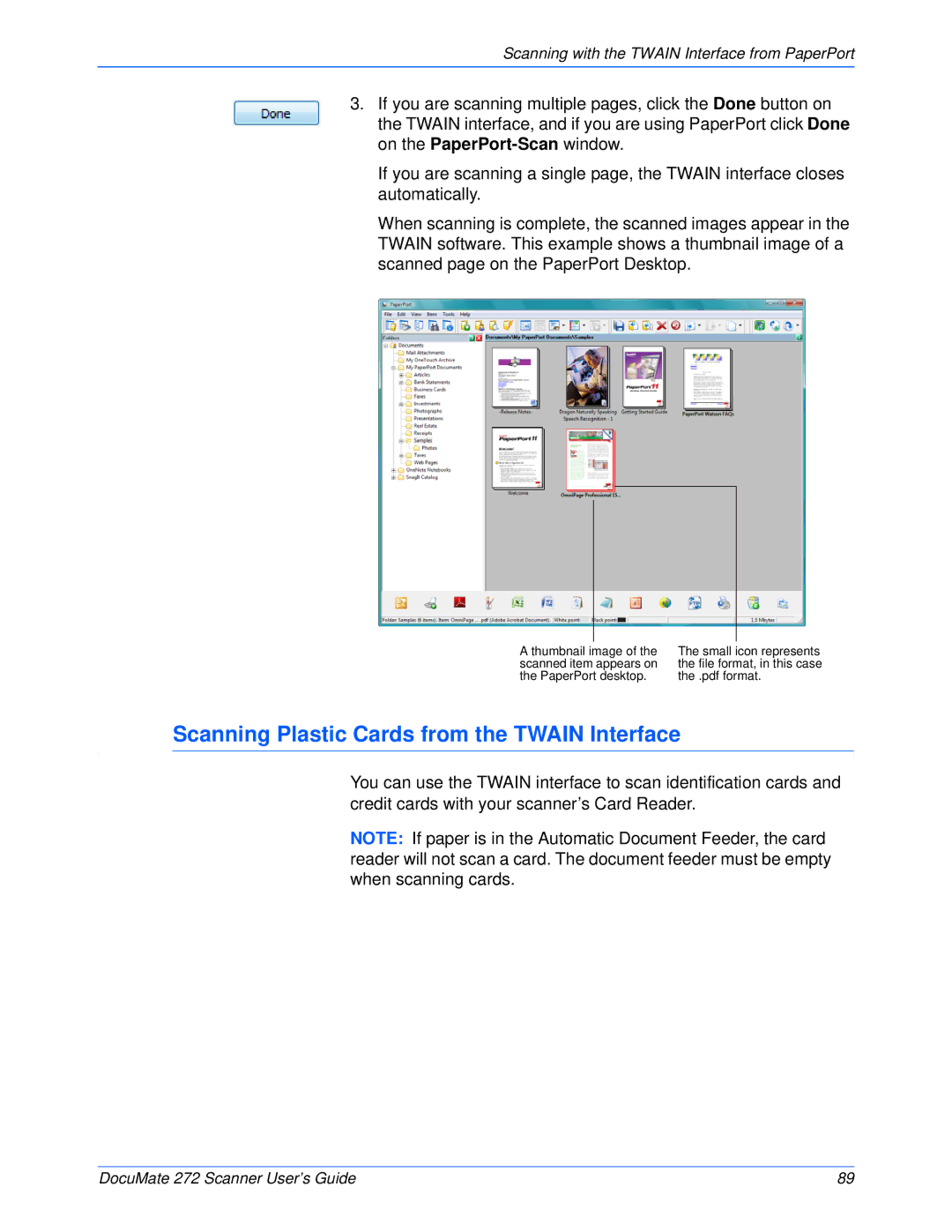 Xerox 272 manual Scanning Plastic Cards from the Twain Interface 