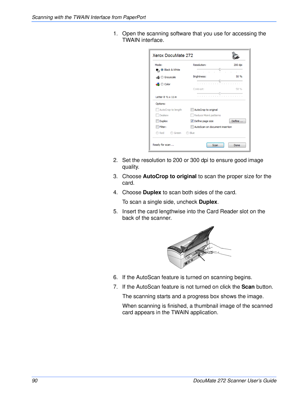 Xerox 272 manual Scanning with the Twain Interface from PaperPort 