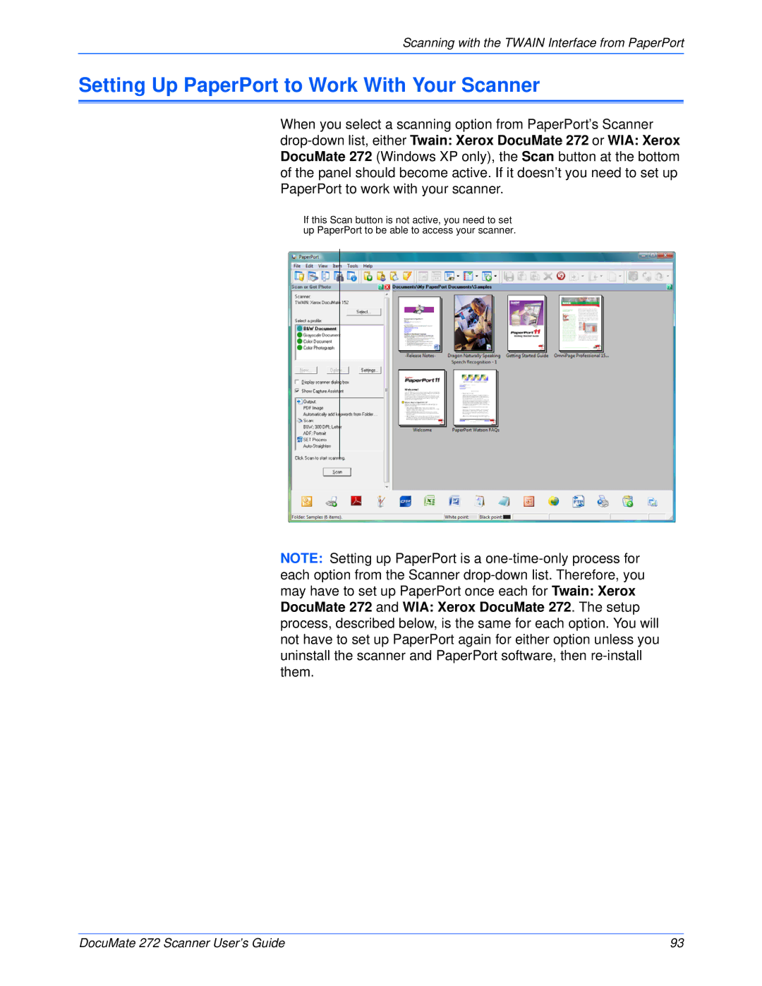 Xerox 272 manual Setting Up PaperPort to Work With Your Scanner 