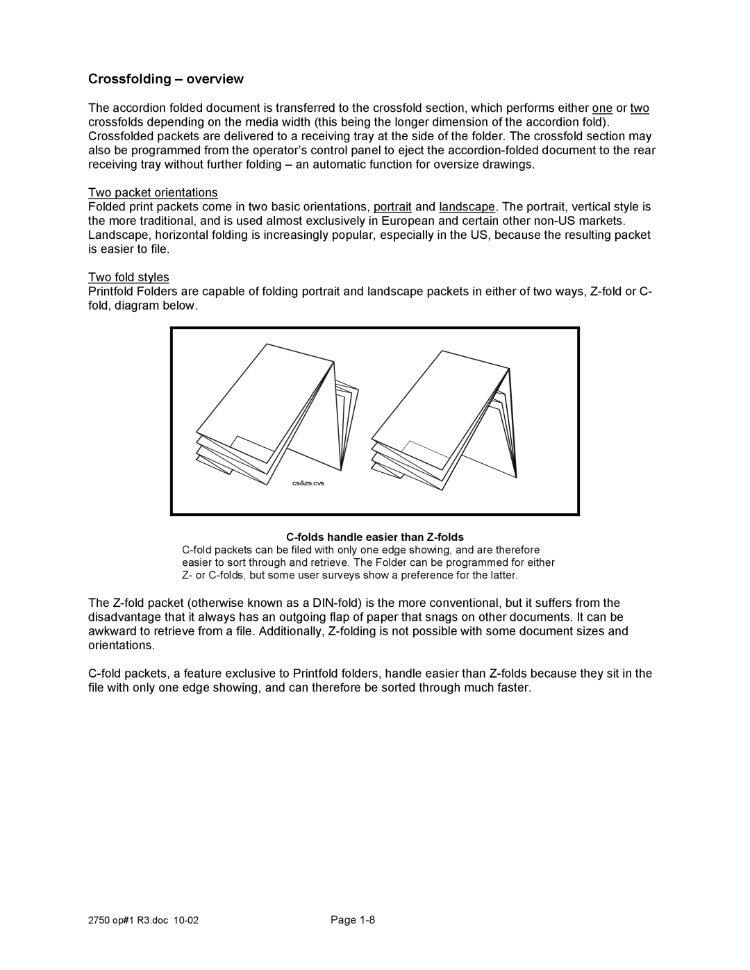 Xerox 2750 manual Crossfolding overview, Folds handle easier than Z-folds 