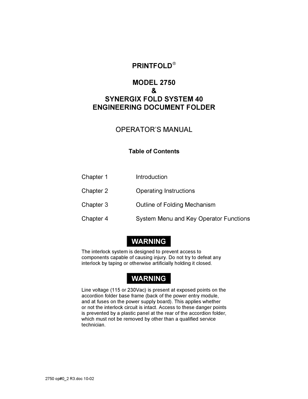 Xerox 2750 manual Synergix Fold System Engineering Document Folder 