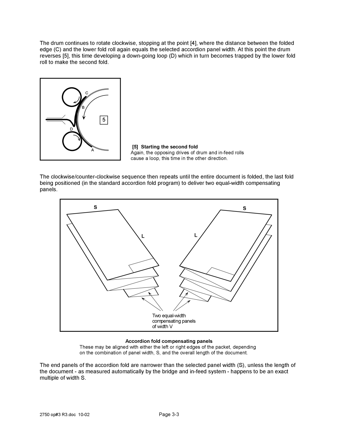 Xerox 2750 manual Starting the second fold, Accordion fold compensating panels 