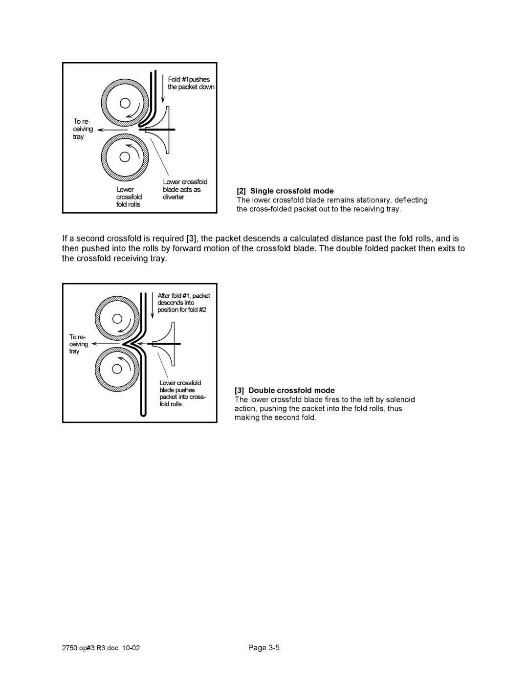 Xerox 2750 manual Single crossfold mode, Double crossfold mode 