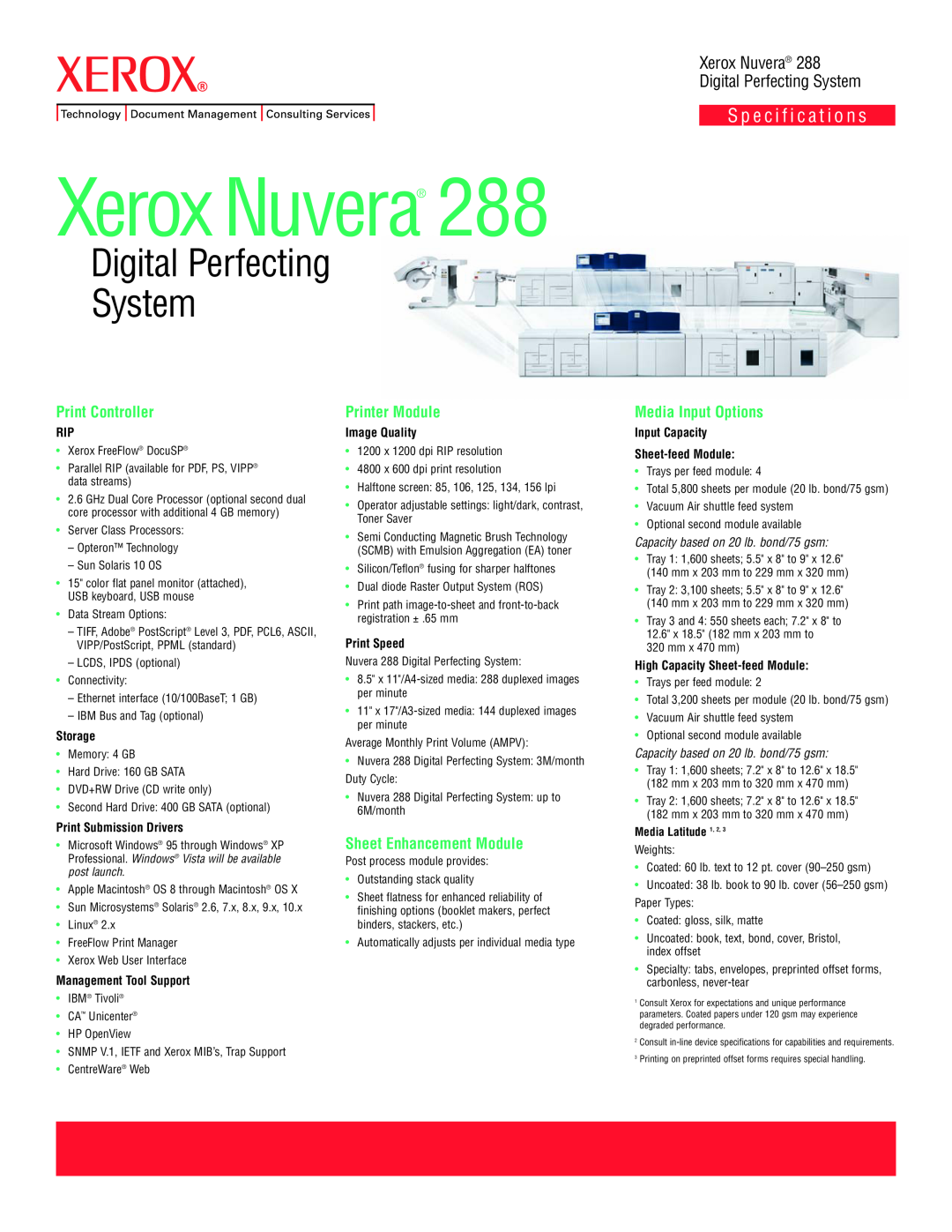 Xerox 288 specifications Print Controller, Printer Module, Media Input Options, Sheet Enhancement Module, Storage 